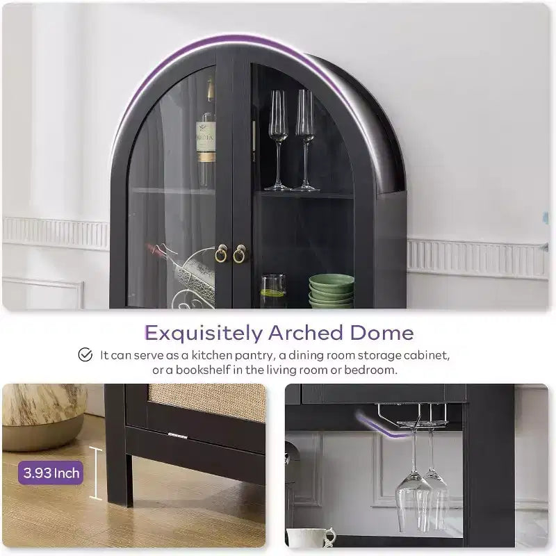 Meuble de rangement haut cintré de 190 cm, Armoire de cuisine en bois avec dispositif anti-basculement, Placard polyvalent avec tiroir innovant