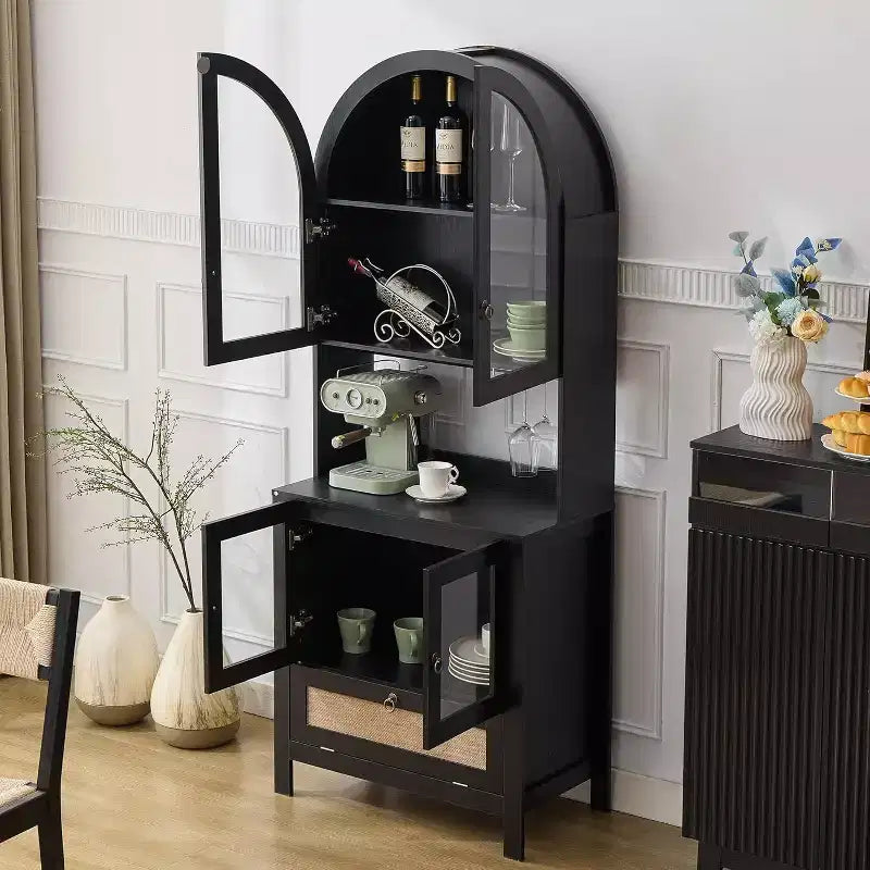 Meuble de rangement haut cintré de 190 cm, Armoire de cuisine en bois avec dispositif anti-basculement, Placard polyvalent avec tiroir innovant