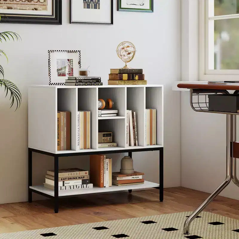 Meuble pour platine vinyle avec station de recharge, rangement pour vinyles, étagères, cadre métallique