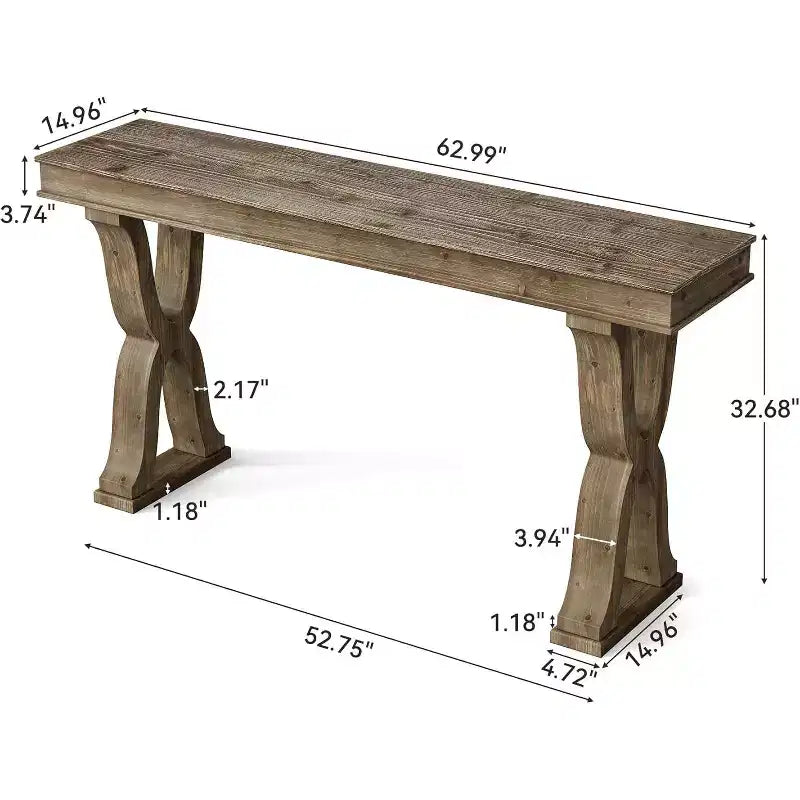 Table console en bois massif de 63 pouces, table d'entrée étroite de style rustique avec pieds en X pour le salon, le couloir ou l'entrée, montage facile