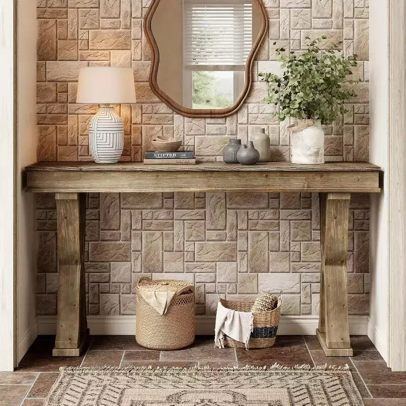 Table console en bois massif de 63 pouces, table d'entrée étroite de style rustique avec pieds en X pour le salon, le couloir ou l'entrée, montage facile
