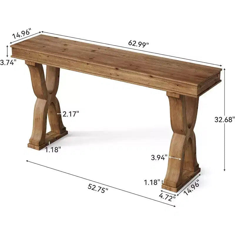 Table console en bois massif de 63 pouces, table d'entrée étroite de style rustique avec pieds en X pour le salon, le couloir ou l'entrée, montage facile