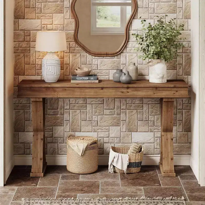 Table console en bois massif de 63 pouces, table d'entrée étroite de style rustique avec pieds en X pour le salon, le couloir ou l'entrée, montage facile