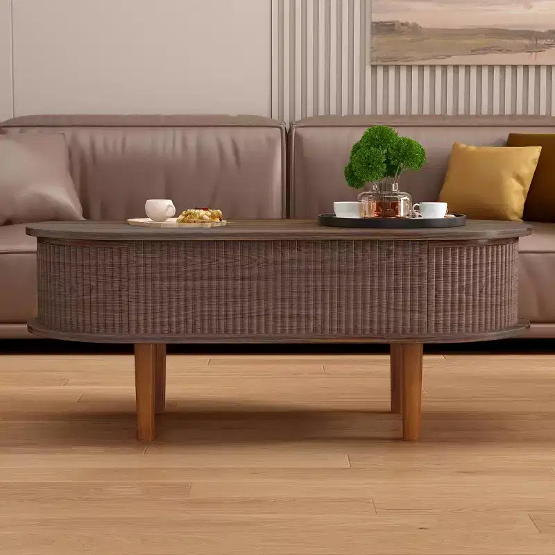 Table basse relevable avec compartiment de rangement caché et étagère inférieure, table de centre moderne en bois pour salon