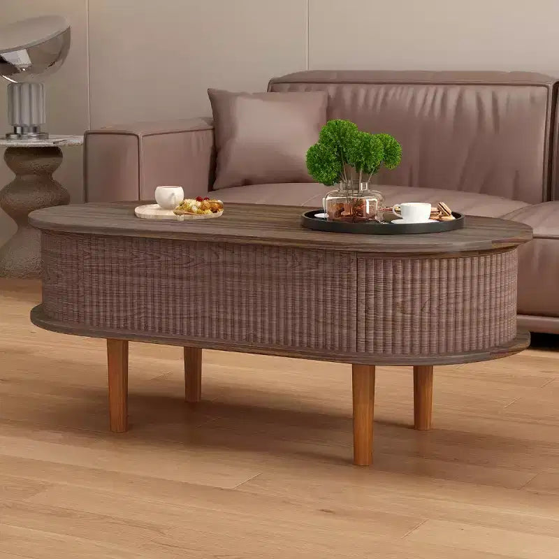 Table basse relevable avec compartiment de rangement caché et étagère inférieure, table de centre moderne en bois pour salon