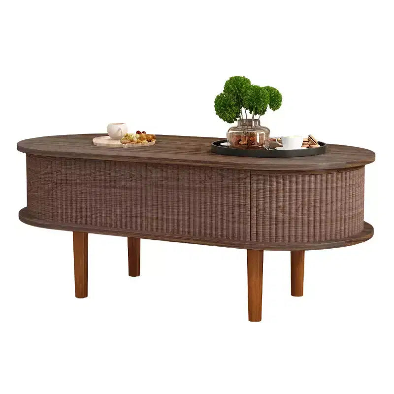 Table basse relevable avec compartiment de rangement caché et étagère inférieure, table de centre moderne en bois pour salon