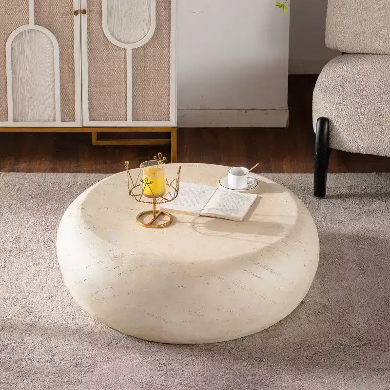 Table basse ronde moderne de 89,9 cm, table centrale imitation pierre, table d'appoint à bords lisses pour salon, aucun assemblage requis