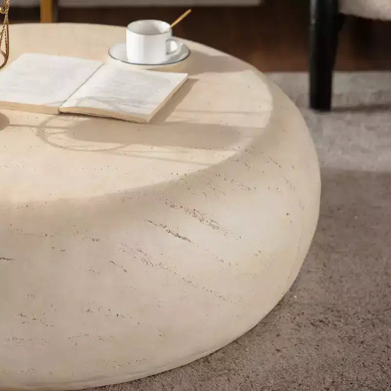 Table basse ronde moderne de 89,9 cm, table centrale imitation pierre, table d'appoint à bords lisses pour salon, aucun assemblage requis