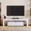 Meuble TV avec lumières LED, meuble TV moderne avec 2 tiroirs et étagère ouverte, console de rangement pour téléviseurs jusqu'à 70 pouces pour salon