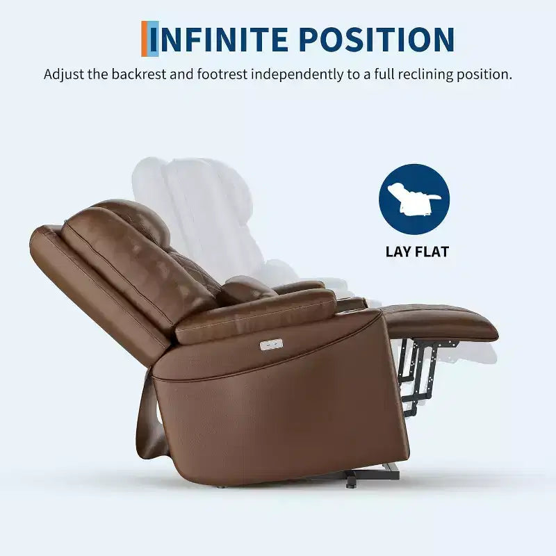 Fauteuil inclinable releveur électrique, Canapé en cuir PU avec ports de charge, porte-gobelets, assistance électrique pour se lever, télécommande, marron