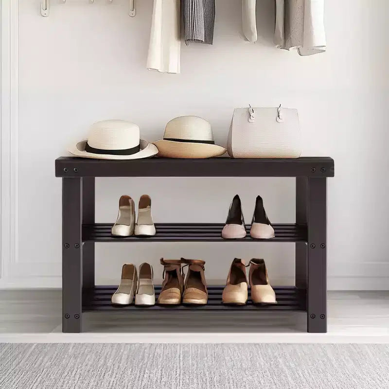 Banc à chaussures 3 niveaux en bambou, organiseur de rangement compact, capacité de 130 kg, convient pour l'entrée, la chambre, le salon, le balcon
