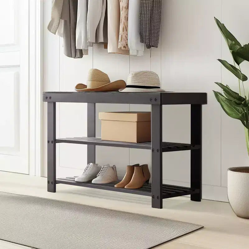 Banc à chaussures 3 niveaux en bambou, organiseur de rangement compact, capacité de 130 kg, convient pour l'entrée, la chambre, le salon, le balcon