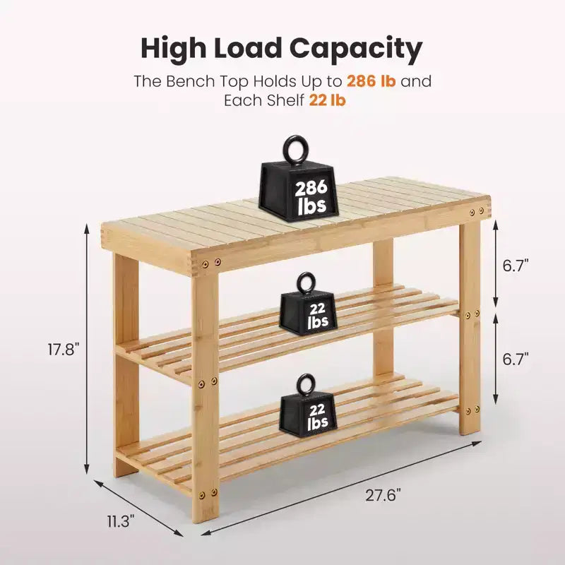 Banc à chaussures 3 niveaux en bambou, organiseur de rangement compact, capacité de 130 kg, convient pour l'entrée, la chambre, le salon, le balcon