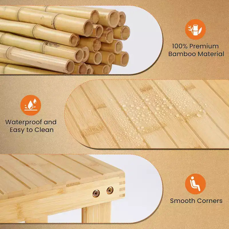 Banc à chaussures 3 niveaux en bambou, organiseur de rangement compact, capacité de 130 kg, convient pour l'entrée, la chambre, le salon, le balcon