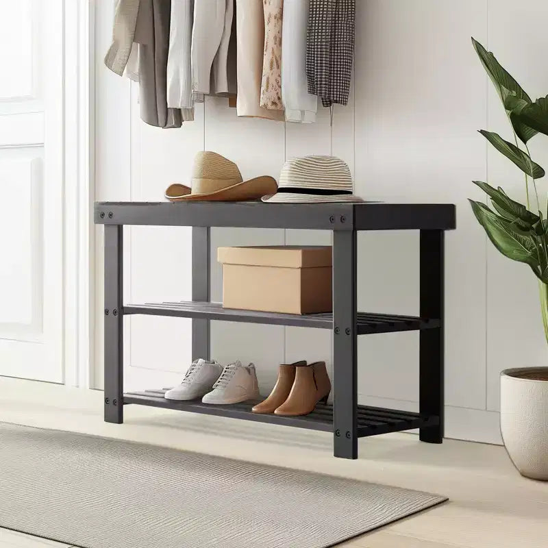 Banc à chaussures 3 niveaux en bambou, organiseur de rangement compact, capacité de 130 kg, convient pour l'entrée, la chambre, le salon, le balcon