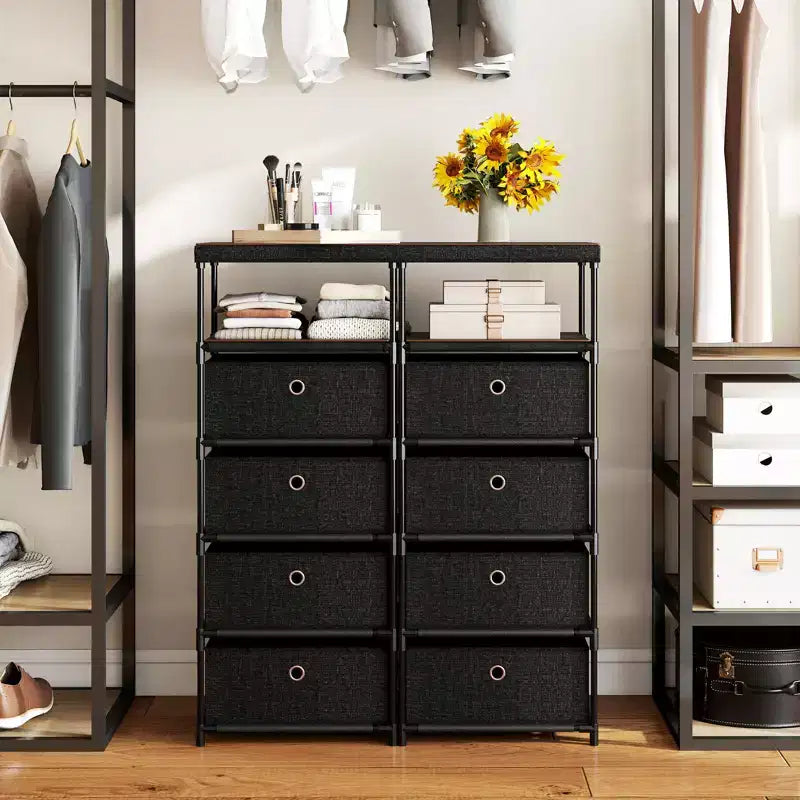 Commode à 4 tiroirs avec étagère et bacs en tissu, tour de rangement industrielle