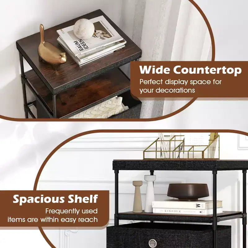Commode à 4 tiroirs avec étagère et bacs en tissu, tour de rangement industrielle