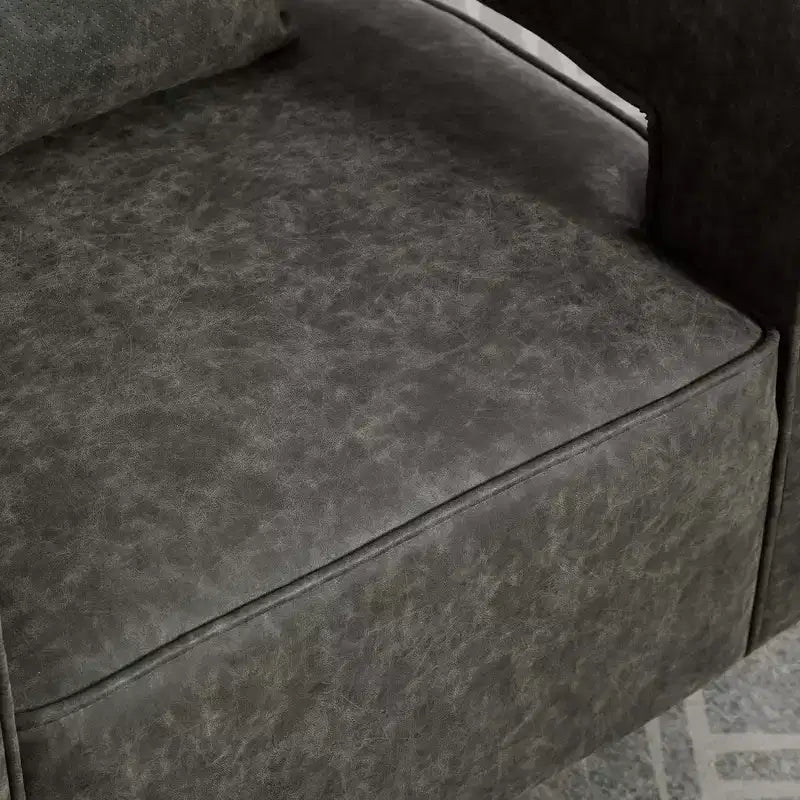 Fauteuil pivotant 29,1W, fauteuil de salon rembourré avec base en bois d'hévéa patiné, fauteuil club en similicuir pour salon, bureau