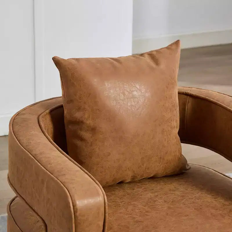 Fauteuil pivotant 29,1W, fauteuil de salon rembourré avec base en bois d'hévéa patiné, fauteuil club en similicuir pour salon, bureau