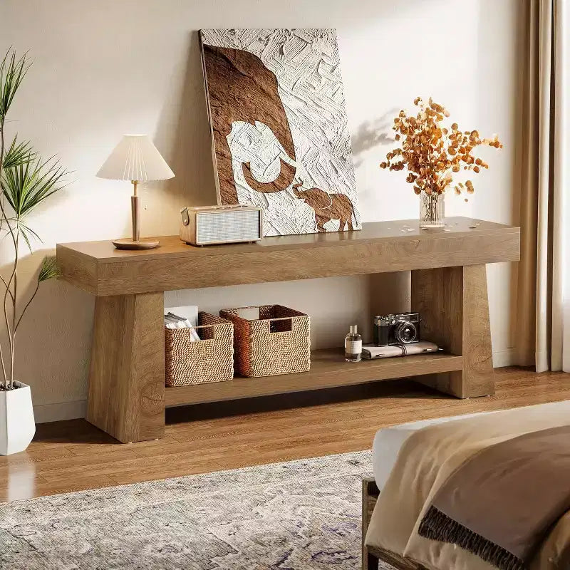 Meuble TV de 160 cm pour téléviseurs de 55/60/65/70 pouces, meuble de divertissement à 2 niveaux en bois, table console multimédia pour salon, chambre à coucher