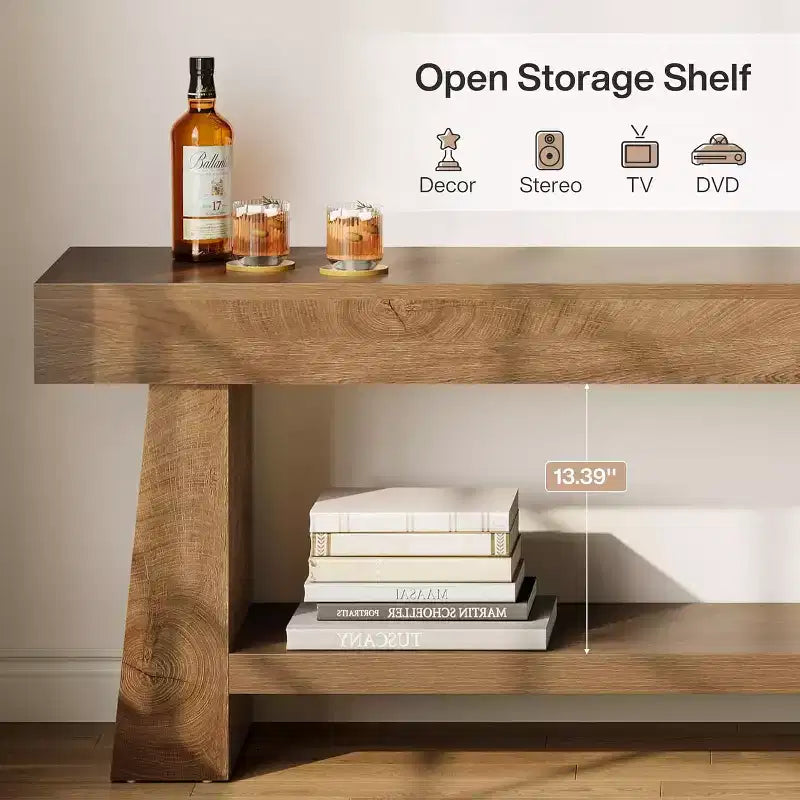 Meuble TV de 160 cm pour téléviseurs de 55/60/65/70 pouces, meuble de divertissement à 2 niveaux en bois, table console multimédia pour salon, chambre à coucher