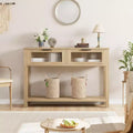 Console étroite à 2 niveaux avec 2 tiroirs en verre, table de canapé et d'entrée moderne pour salon, couloir, naturel