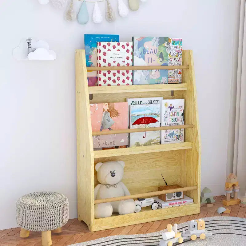 Étagère à livres et bibliothèque à 3 niveaux pour enfants, aide à garder les chambres et les salles de jeux bien rangées, naturel