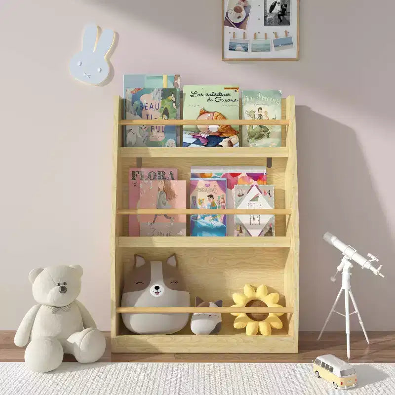 Étagère à livres et bibliothèque à 3 niveaux pour enfants, aide à garder les chambres et les salles de jeux bien rangées, naturel