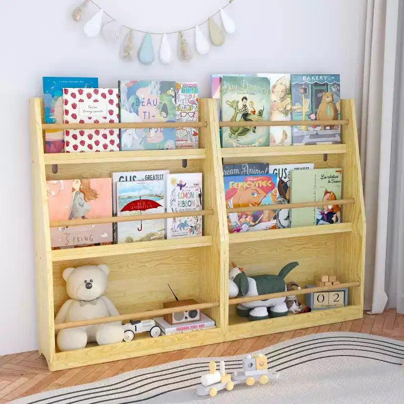 Étagère à livres et bibliothèque à 3 niveaux pour enfants, aide à garder les chambres et les salles de jeux bien rangées, naturel