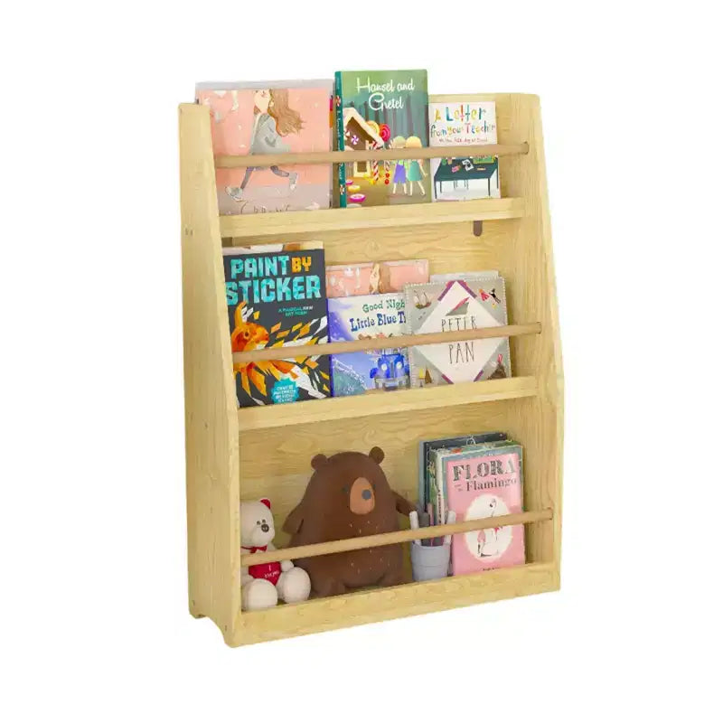 Étagère à livres et bibliothèque à 3 niveaux pour enfants, aide à garder les chambres et les salles de jeux bien rangées, naturel