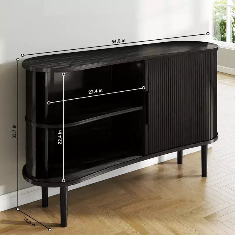 Buffet de rangement long de 1,4 m, en MDF incurvé, moderne, avec portes, pour cuisine, salon, chambre, noir