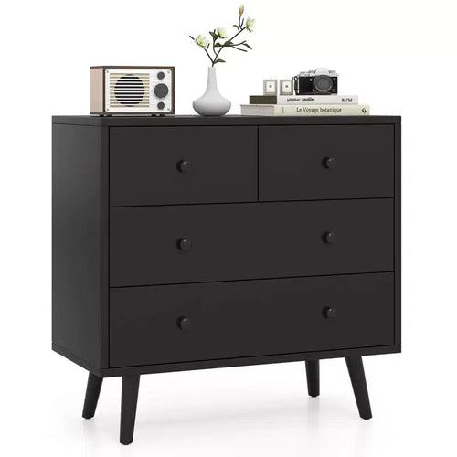Costway 4 Drawer Dresser for Bedroom Wide Chest of Drawers with Metal Guide Rails Teak & Black/Walnut/Natural