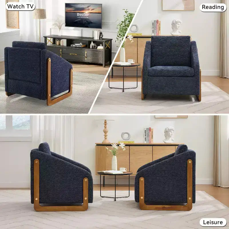 Fauteuil en tissu chenille, fauteuil d'appoint avec cadre latéral en bois, garniture cloutée dorée, fauteuil de loisirs rembourré pour salon, chambre à coucher