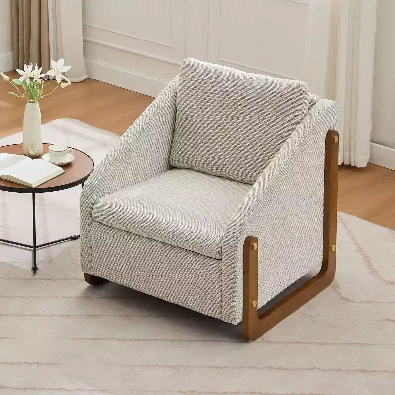 Fauteuil en tissu chenille, fauteuil d'appoint avec cadre latéral en bois, garniture cloutée dorée, fauteuil de loisirs rembourré pour salon, chambre à coucher