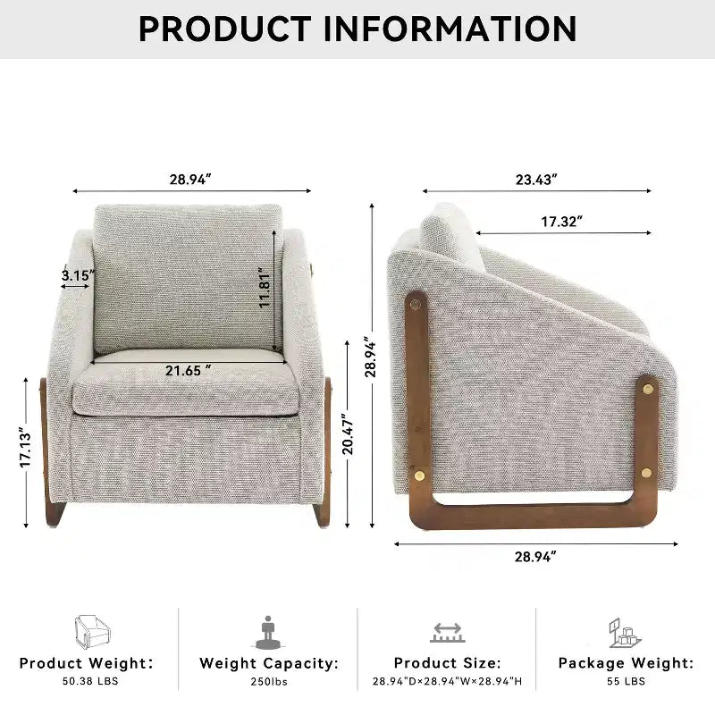 Fauteuil en tissu chenille, fauteuil d'appoint avec cadre latéral en bois, garniture cloutée dorée, fauteuil de loisirs rembourré pour salon, chambre à coucher