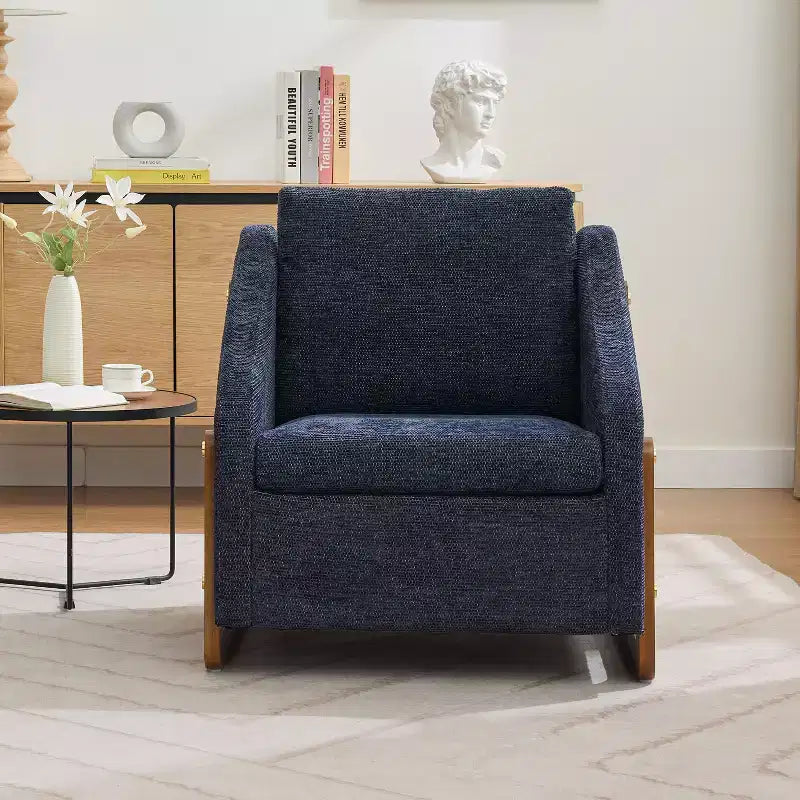 Fauteuil en tissu chenille, fauteuil d'appoint avec cadre latéral en bois, garniture cloutée dorée, fauteuil de loisirs rembourré pour salon, chambre à coucher