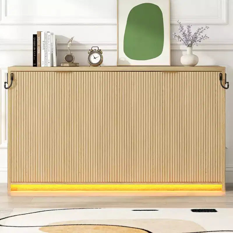 Lit escamotable de style armoire Twin XL avec lumière LED pour salon et appartement, Nature