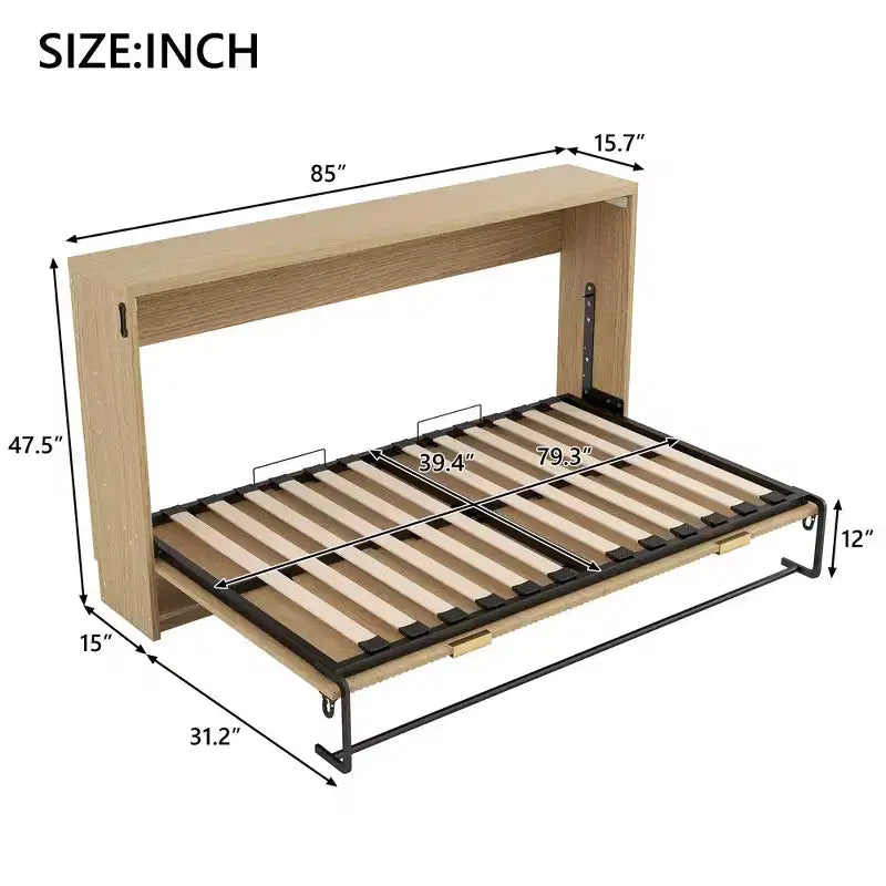 Lit escamotable de style armoire Twin XL avec lumière LED pour salon et appartement, Nature