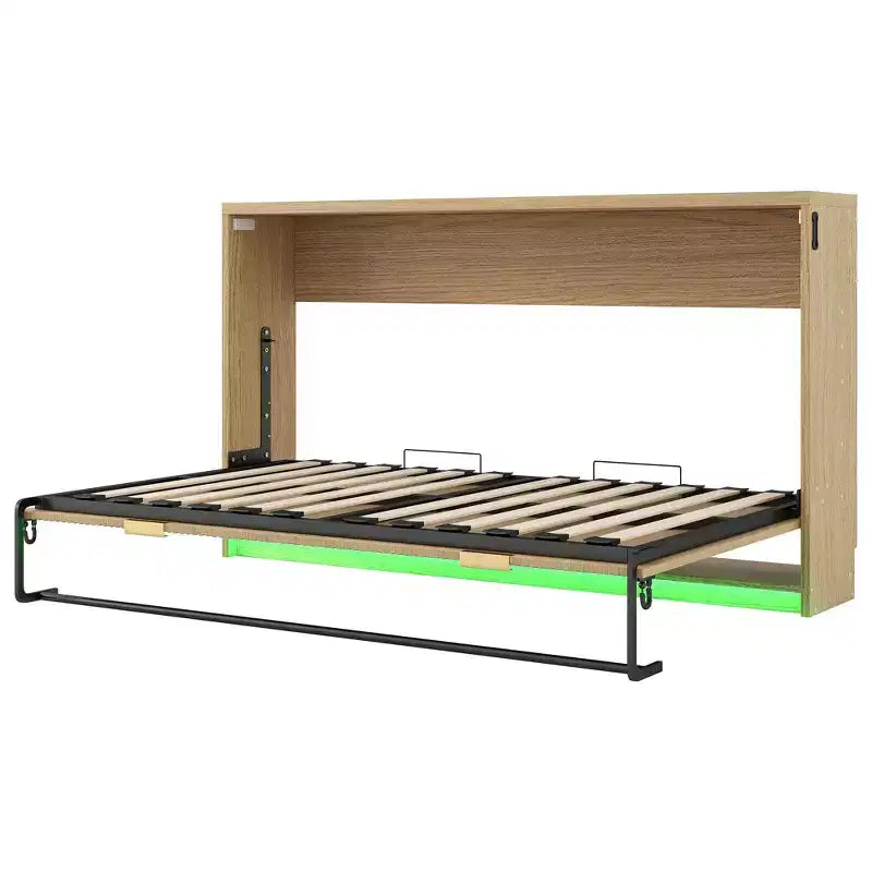 Lit escamotable de style armoire Twin XL avec lumière LED pour salon et appartement, Nature