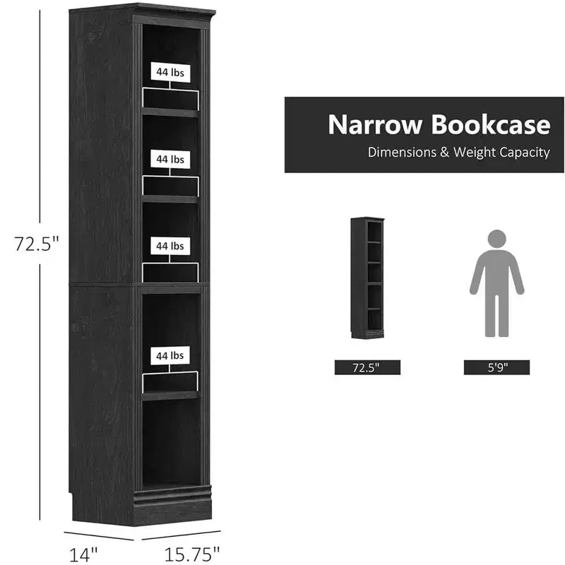 Étagère étroite, Meuble de rangement modulable, Noir
