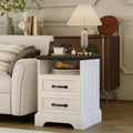 Farmhouse Rustic Nightstands,Modern Wood Night Stands Bedside Tables with 2 Drawers, White Accent Side Tables for Living Room Bedroom