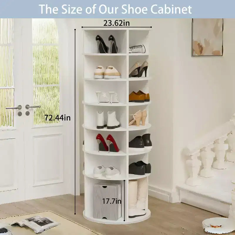Étagère à chaussures rotative à 7 niveaux, tour de rangement rotative sur pied à 360°, tour à chaussures surélevée avec plateau de rangement rotatif - Blanc