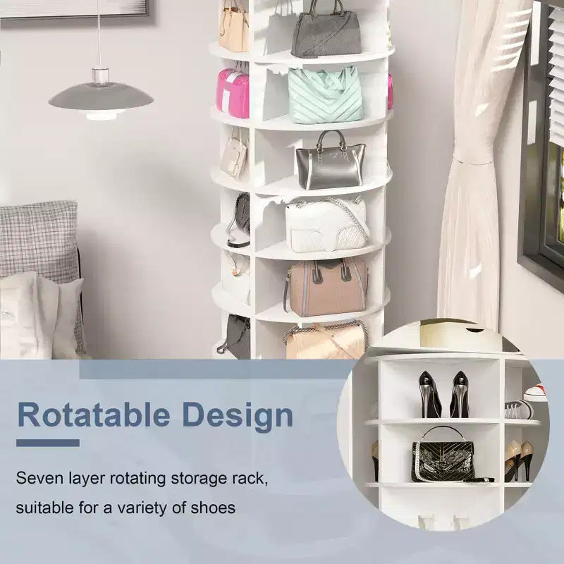 Étagère à chaussures rotative à 7 niveaux, tour de rangement rotative sur pied à 360°, tour à chaussures surélevée avec plateau de rangement rotatif - Blanc
