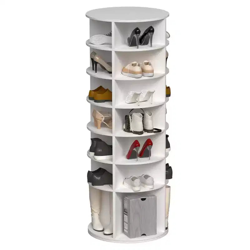 Étagère à chaussures rotative à 7 niveaux, tour de rangement rotative sur pied à 360°, tour à chaussures surélevée avec plateau de rangement rotatif - Blanc