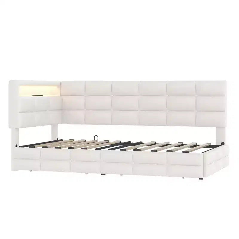 Canapé-lit moderne double avec USB et rangement dissimulé, lit de repos capitonné rembourré pour chambre à coucher, chambre d'enfant, bureau