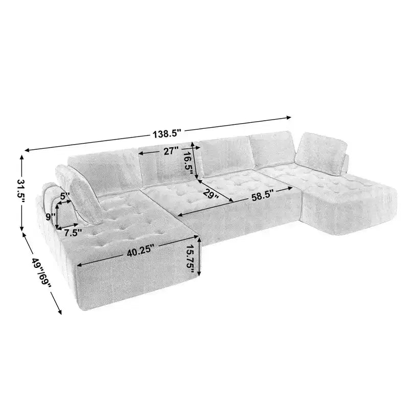 Canapé modulable en U de 138,5 po, 6 places, en maille de transition