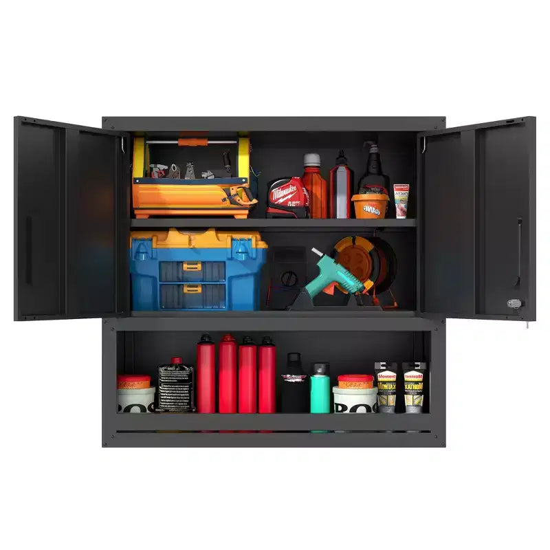 Armoire murale 30H en acier – Portes verrouillables + Tiroir ouvert + Étagère réglable, Acier laminé à froid, Garage/Bureau/Entrepôt/Maison/École