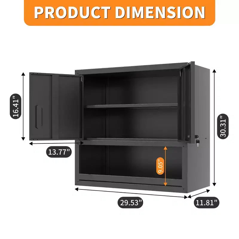 Armoire murale 30H en acier – Portes verrouillables + Tiroir ouvert + Étagère réglable, Acier laminé à froid, Garage/Bureau/Entrepôt/Maison/École