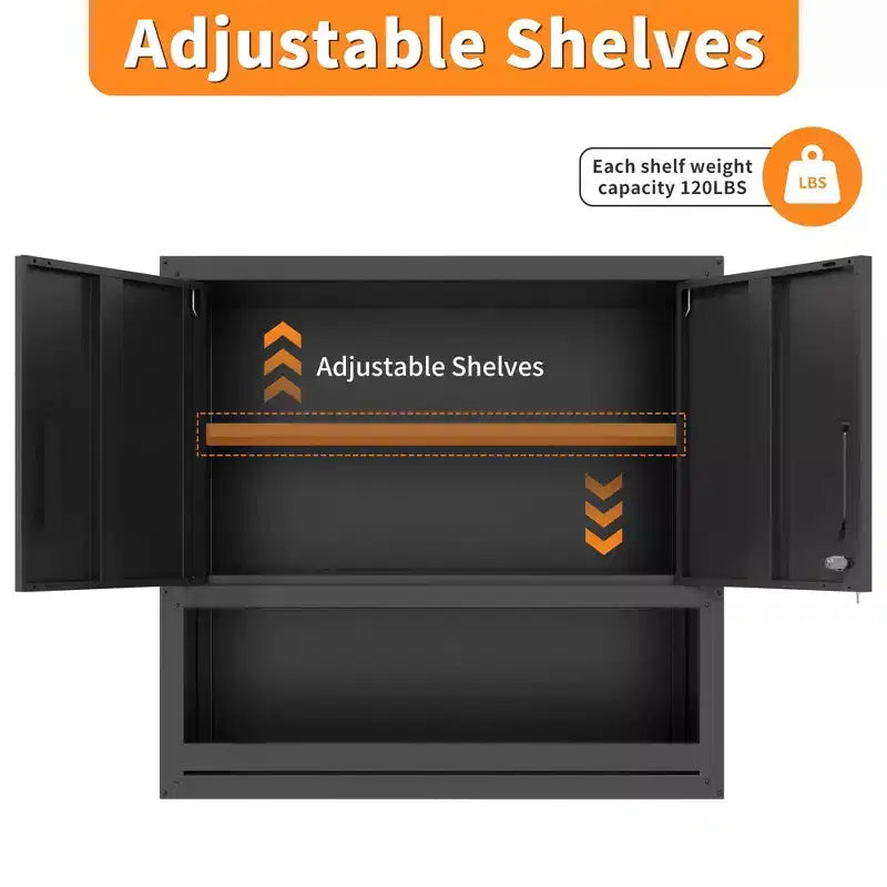 Armoire murale 30H en acier – Portes verrouillables + Tiroir ouvert + Étagère réglable, Acier laminé à froid, Garage/Bureau/Entrepôt/Maison/École