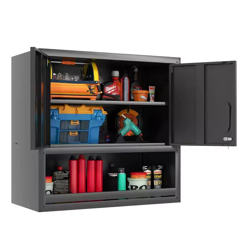 Armoire murale 30H en acier – Portes verrouillables + Tiroir ouvert + Étagère réglable, Acier laminé à froid, Garage/Bureau/Entrepôt/Maison/École